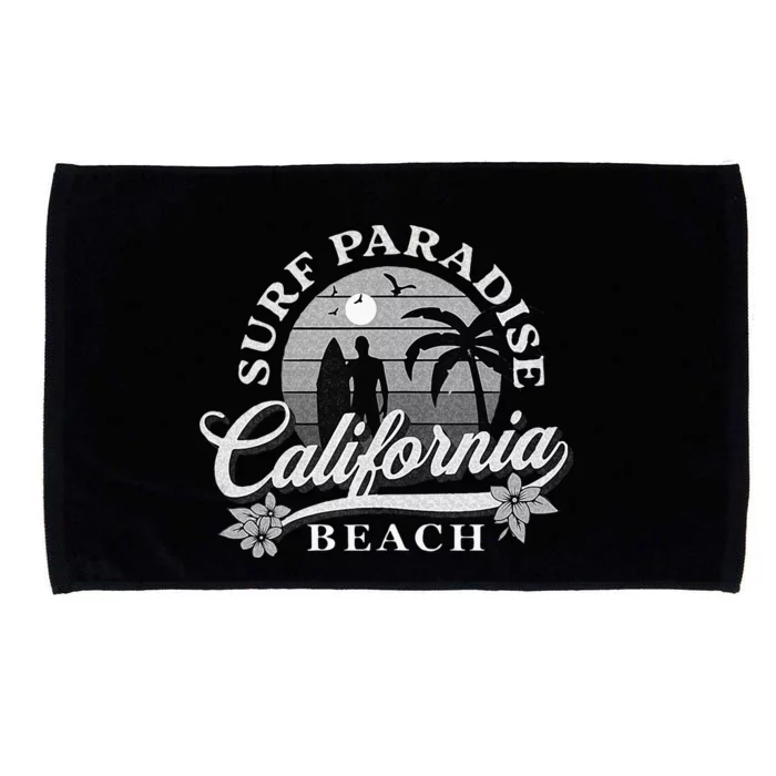 Grey Scale Surfing Design Surf Paradise At California Beach Microfiber Hand Towel