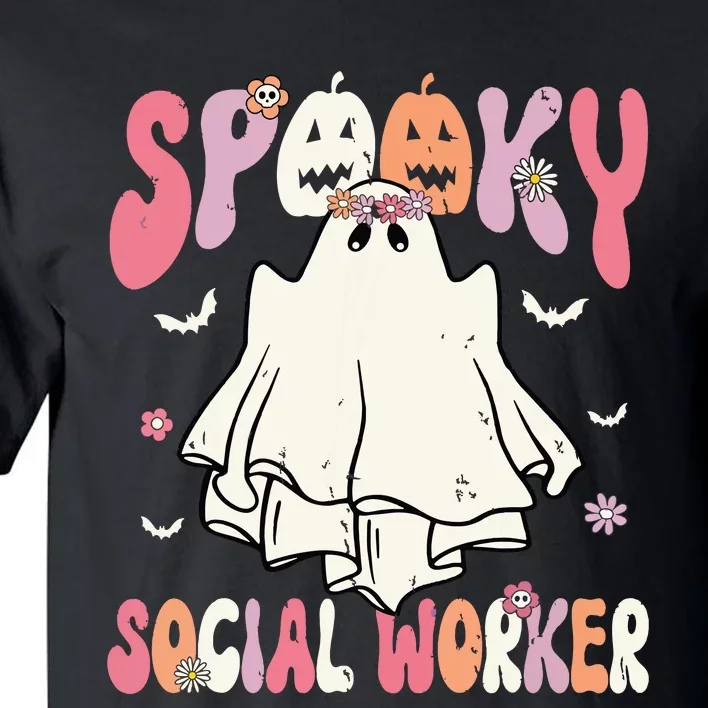 Groovy Spooky Social Worker Women Halloween Cute Ghost Tall T-Shirt