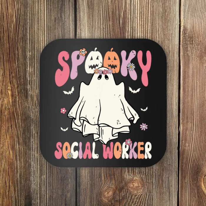 Groovy Spooky Social Worker Women Halloween Cute Ghost Coaster