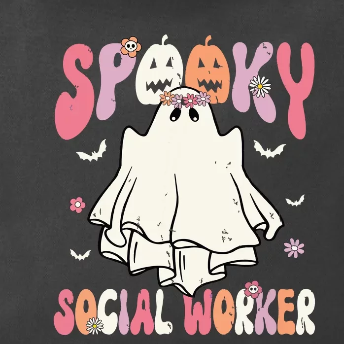 Groovy Spooky Social Worker Women Halloween Cute Ghost Zip Tote Bag