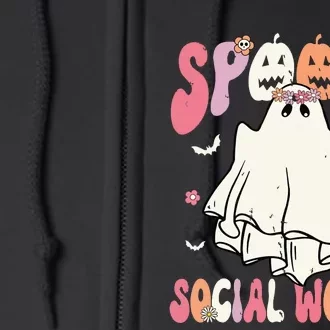 Groovy Spooky Social Worker Women Halloween Cute Ghost Full Zip Hoodie