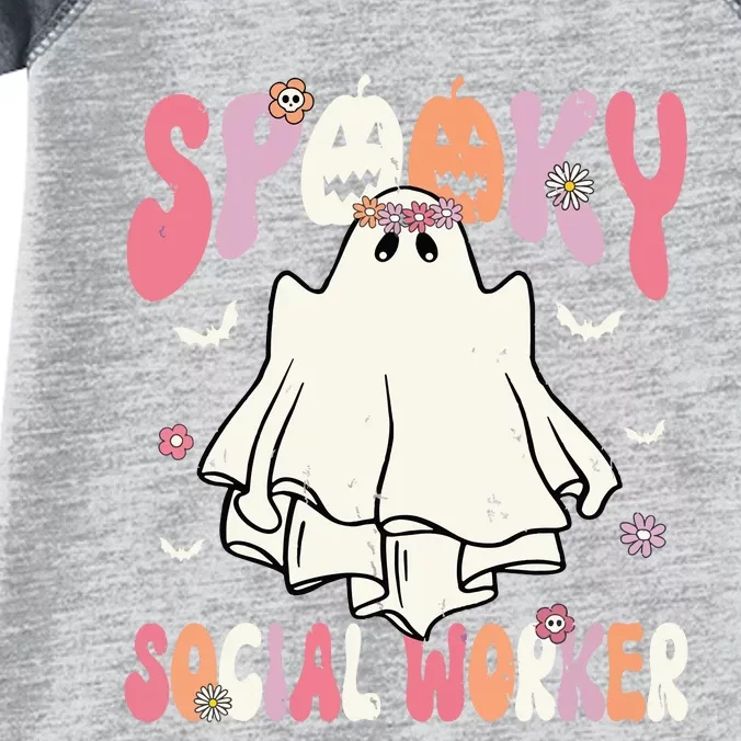 Groovy Spooky Social Worker Women Halloween Cute Ghost Infant Baby Jersey Bodysuit