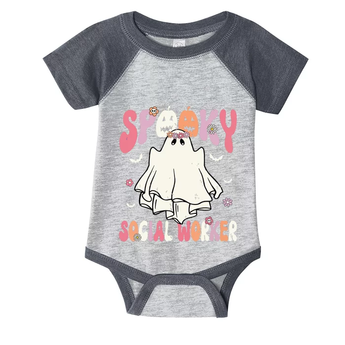 Groovy Spooky Social Worker Women Halloween Cute Ghost Infant Baby Jersey Bodysuit