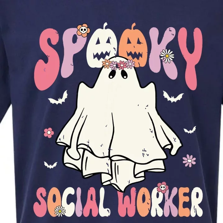 Groovy Spooky Social Worker Women Halloween Cute Ghost Sueded Cloud Jersey T-Shirt