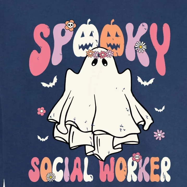 Groovy Spooky Social Worker Women Halloween Cute Ghost Garment-Dyed Sweatshirt