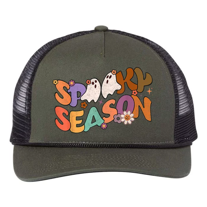 Groovy Spooky Season Cute Ghost Retro Halloween Boo Costume Retro Rope Trucker Hat Cap