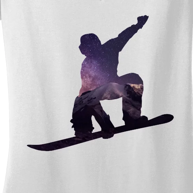 Galaxy Space Ski Boarding Women's V-Neck T-Shirt