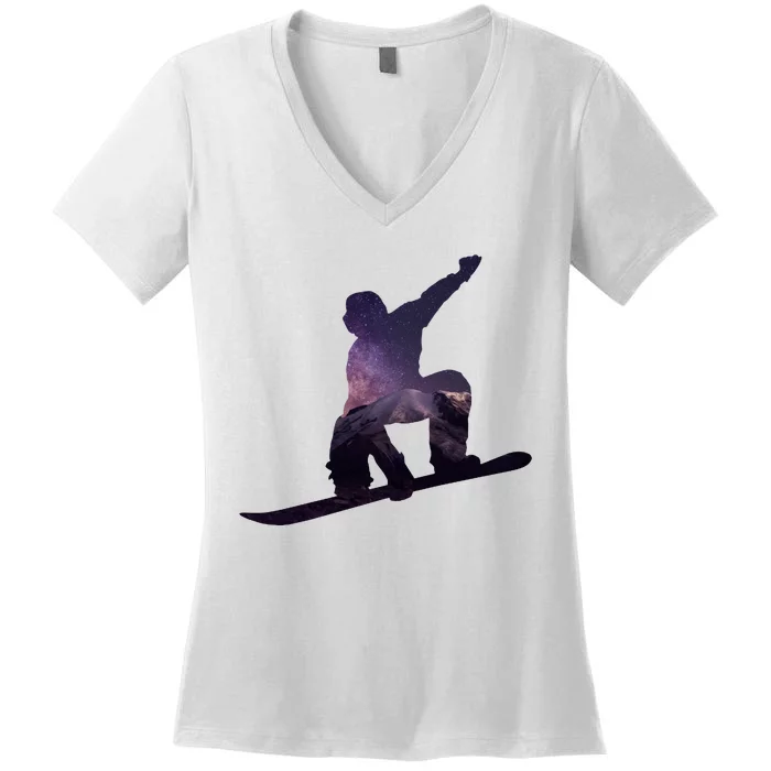 Galaxy Space Ski Boarding Women's V-Neck T-Shirt