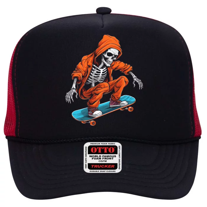 Ghost Skeleton Skater Cap Skateboard Halloween Skull Gift High Crown Mesh Trucker Hat