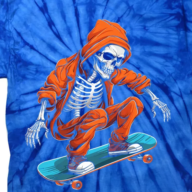 Ghost Skeleton Skater Cap Skateboard Halloween Skull Gift Tie-Dye T-Shirt