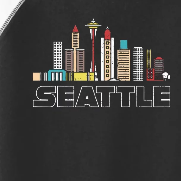 Grunge Seattle Skyline Distressed Look Design Toddler Fine Jersey T-Shirt