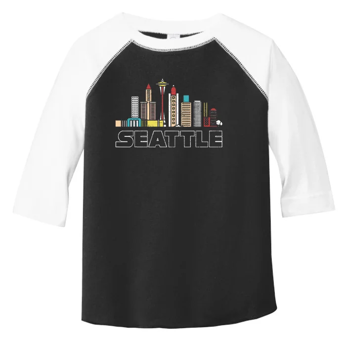 Grunge Seattle Skyline Distressed Look Design Toddler Fine Jersey T-Shirt