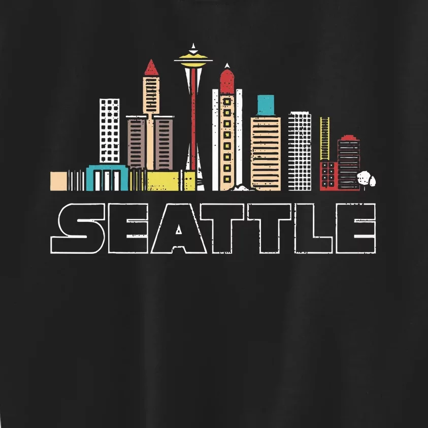 Grunge Seattle Skyline Distressed Look Design Kids Sweatshirt