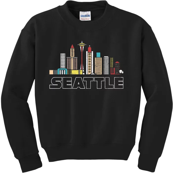 Grunge Seattle Skyline Distressed Look Design Kids Sweatshirt