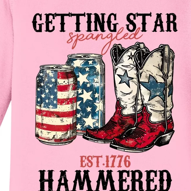 Getting Star Spangled Hammered America 4th Of July Baby Long Sleeve Bodysuit