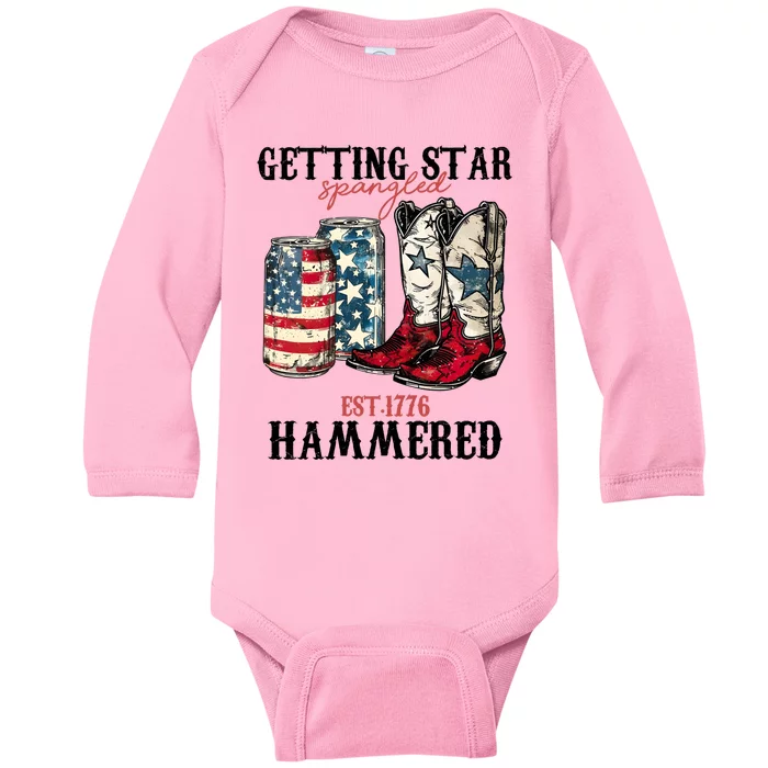 Getting Star Spangled Hammered America 4th Of July Baby Long Sleeve Bodysuit