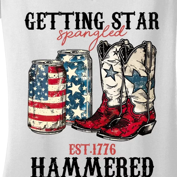 Getting Star Spangled Hammered America 4th Of July Women's V-Neck T-Shirt