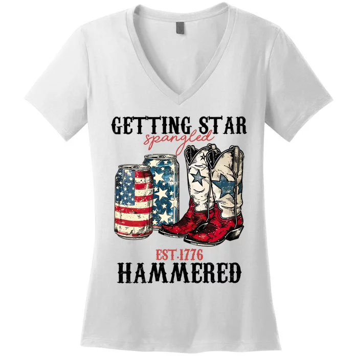 Getting Star Spangled Hammered America 4th Of July Women's V-Neck T-Shirt