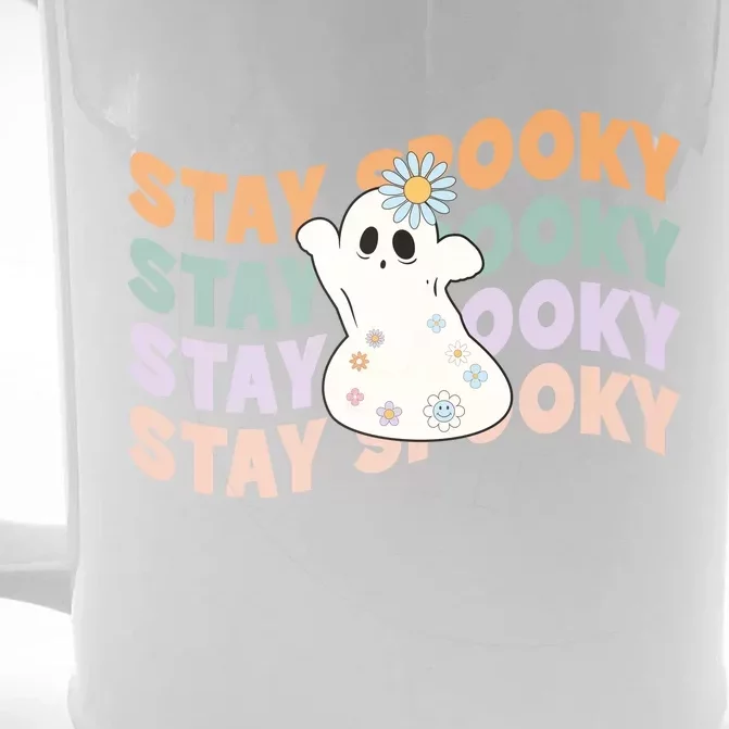 Groovy Stay Spooky Vibes Retro Floral Ghost Hippie Halloween Front & Back Beer Stein