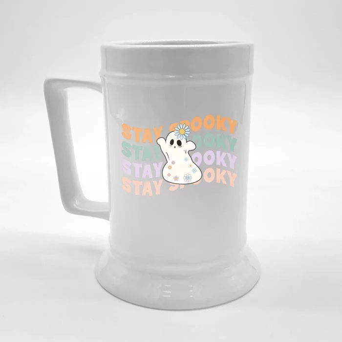 Groovy Stay Spooky Vibes Retro Floral Ghost Hippie Halloween Front & Back Beer Stein