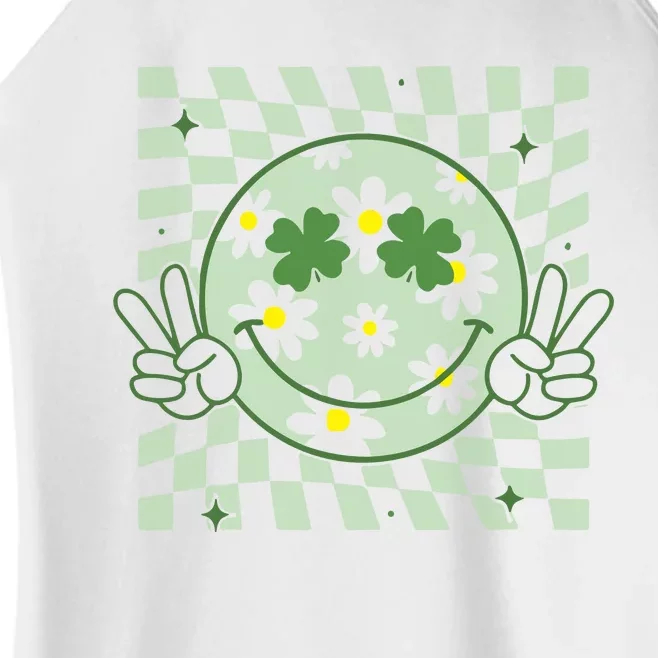 Groovy Shamrock Smile Face St Patricks Day Women’s Perfect Tri Rocker Tank