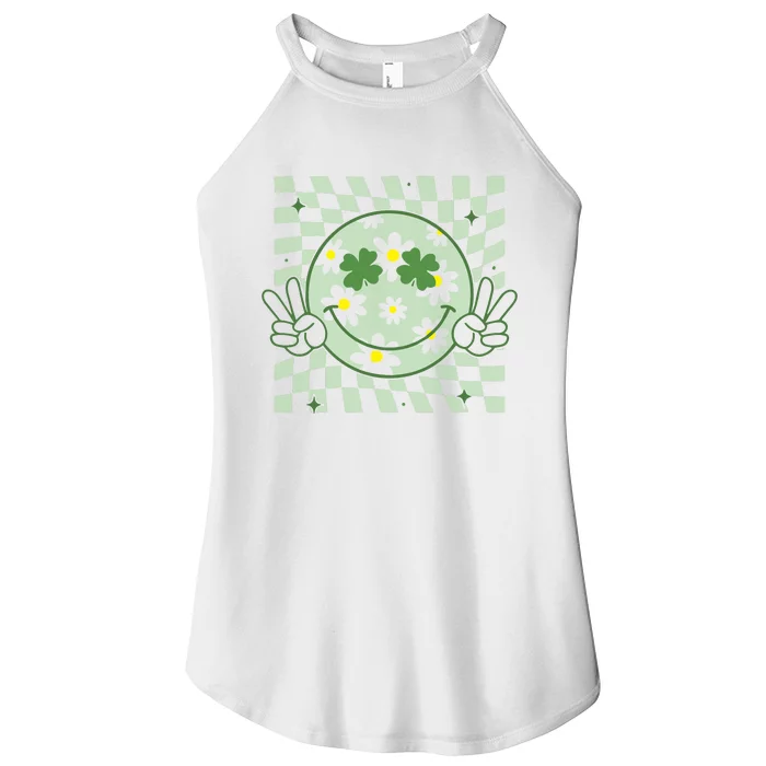 Groovy Shamrock Smile Face St Patricks Day Women’s Perfect Tri Rocker Tank