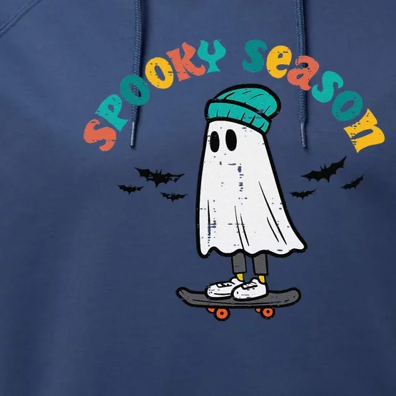 Ghost Skateboard Spooky Season Retro Halloween Costume Performance Fleece Hoodie