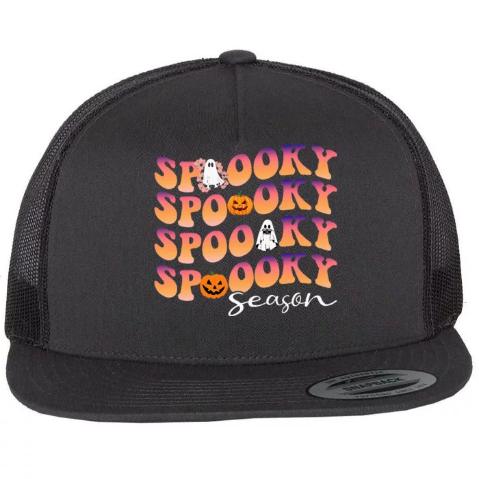 Groovy Spooky Season Cute Pumpkin Halloween Flat Bill Trucker Hat