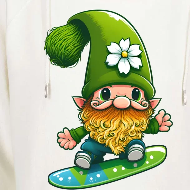 Gnome Surfing Skating St Patricks Day Funny Gift Womens Funnel Neck Pullover Hood