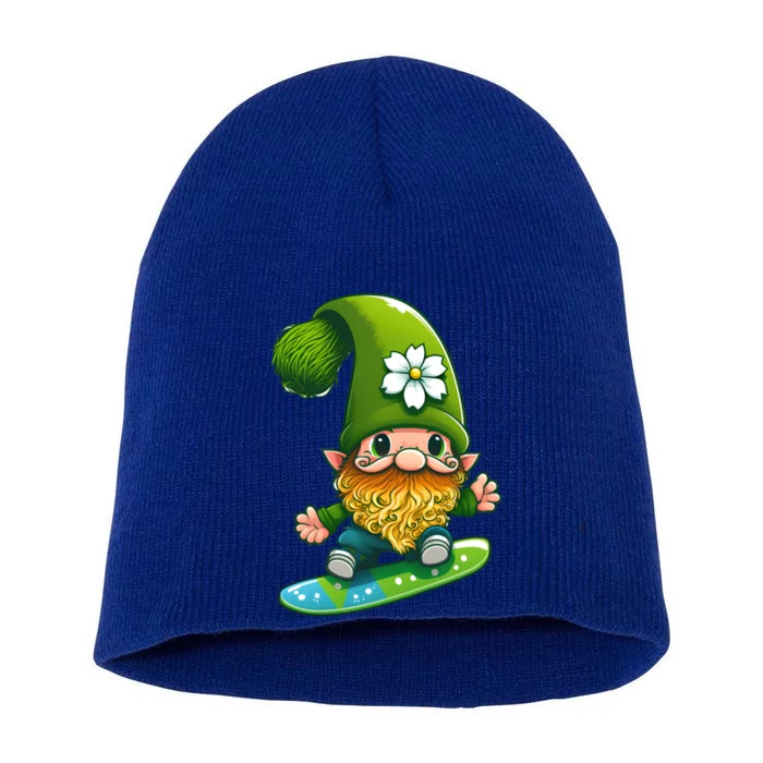 Gnome Surfing Skating St Patricks Day Funny Gift Short Acrylic Beanie