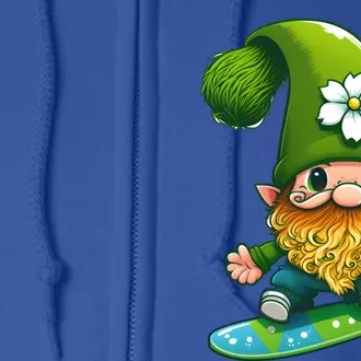 Gnome Surfing Skating St Patricks Day Funny Gift Full Zip Hoodie