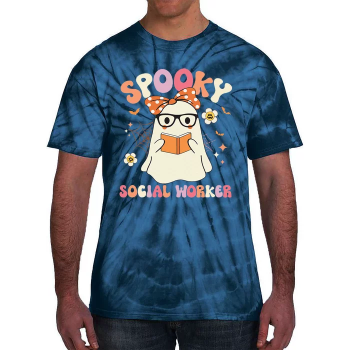 Groovy Spooky Social Worker Ghost Vintage Halloween Costume Tie-Dye T-Shirt