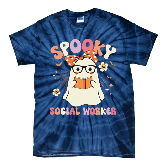 Groovy Spooky Social Worker Ghost Vintage Halloween Costume Tie-Dye T-Shirt