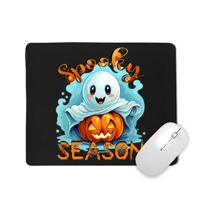 Groovy Spooky Season Cute Ghost Holding Pumpkin Halloween Mousepad