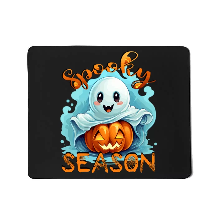 Groovy Spooky Season Cute Ghost Holding Pumpkin Halloween Mousepad