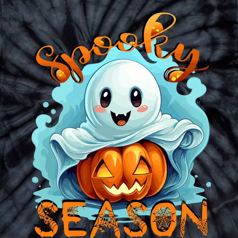 Groovy Spooky Season Cute Ghost Holding Pumpkin Halloween Tie-Dye T-Shirt