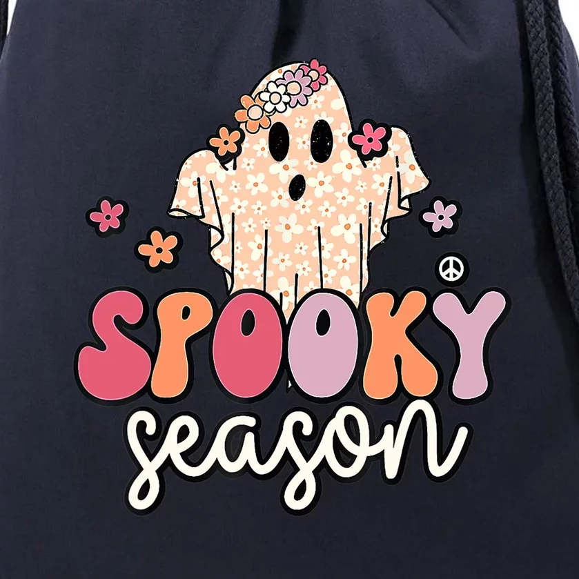 Groovy Spooky Season Cute Ghost Flower Halloween Wo Gift Drawstring Bag