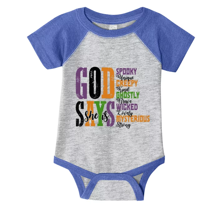 God Says She Is Spooky Unique Ghostly Infant Baby Jersey Bodysuit