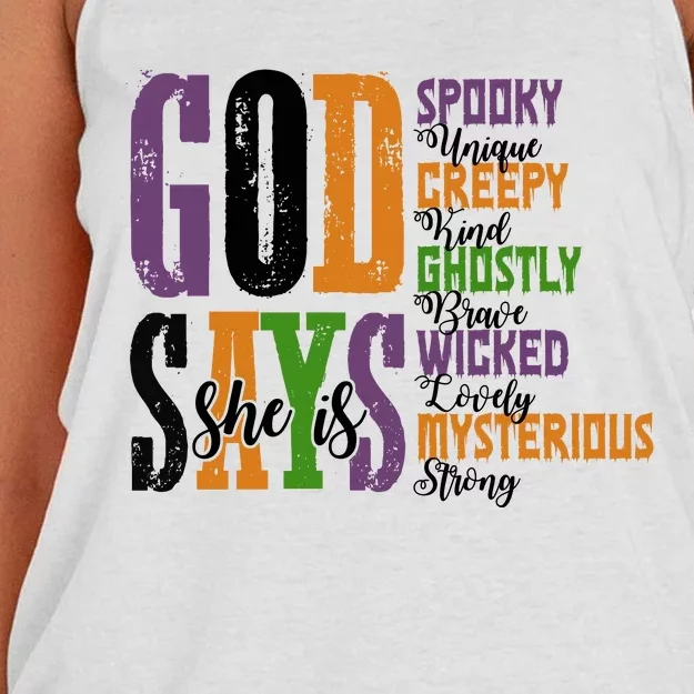 God Says She Is Spooky Unique Ghostly Women's Knotted Racerback Tank