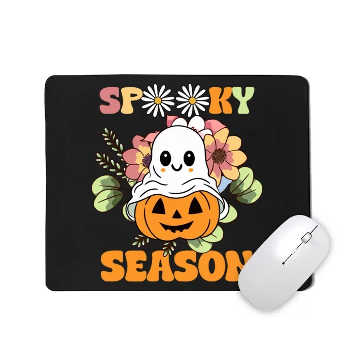 Groovy Spooky Season Cute Ghost Holding Pumpkin Halloween Mousepad