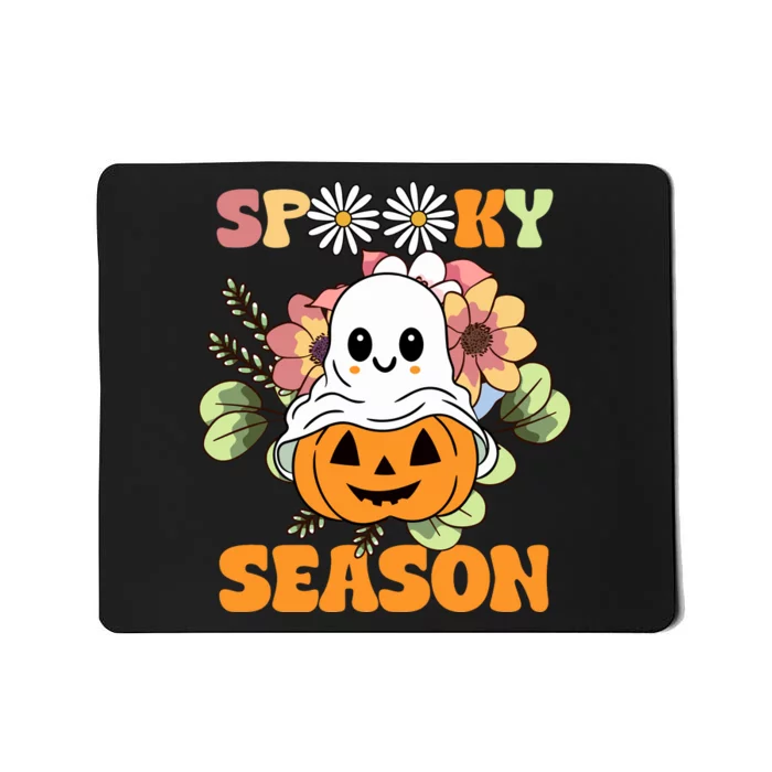 Groovy Spooky Season Cute Ghost Holding Pumpkin Halloween Mousepad