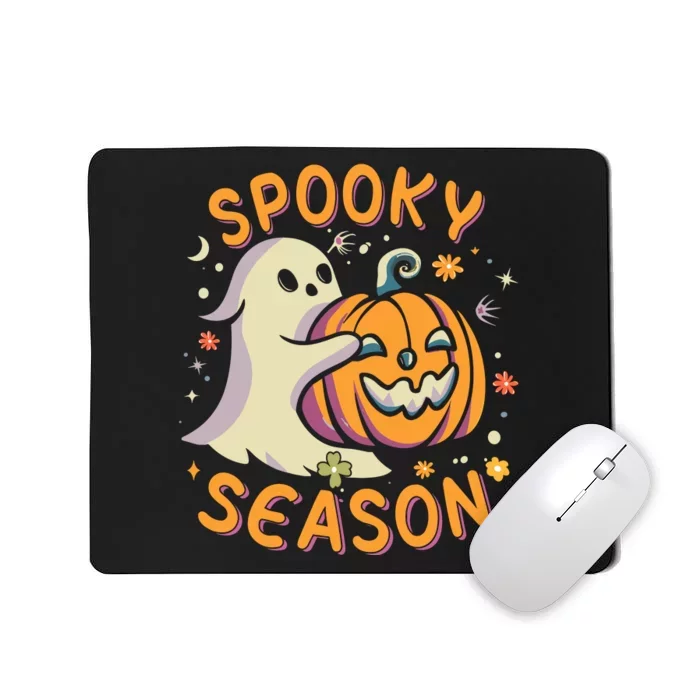 Groovy Spooky Season Cute Ghost Holding Pumpkin Halloween Mousepad