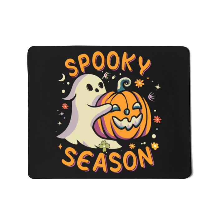 Groovy Spooky Season Cute Ghost Holding Pumpkin Halloween Mousepad