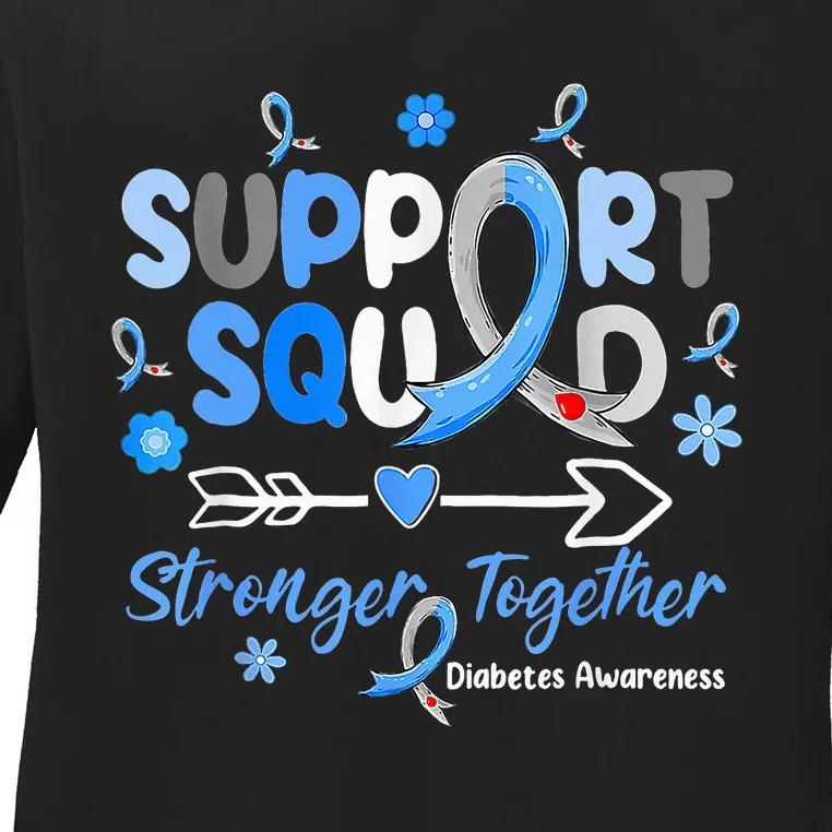 Groovy Support Squad Blue Ribbon Diabetes Awareness Ladies Long Sleeve Shirt