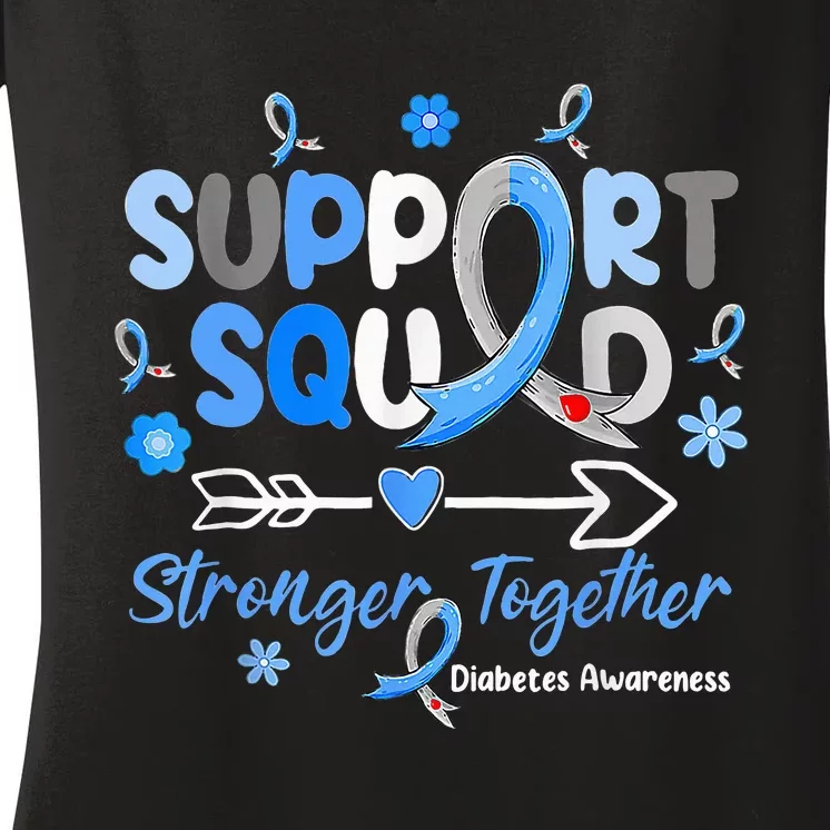 Groovy Support Squad Blue Ribbon Diabetes Awareness Women's V-Neck T-Shirt