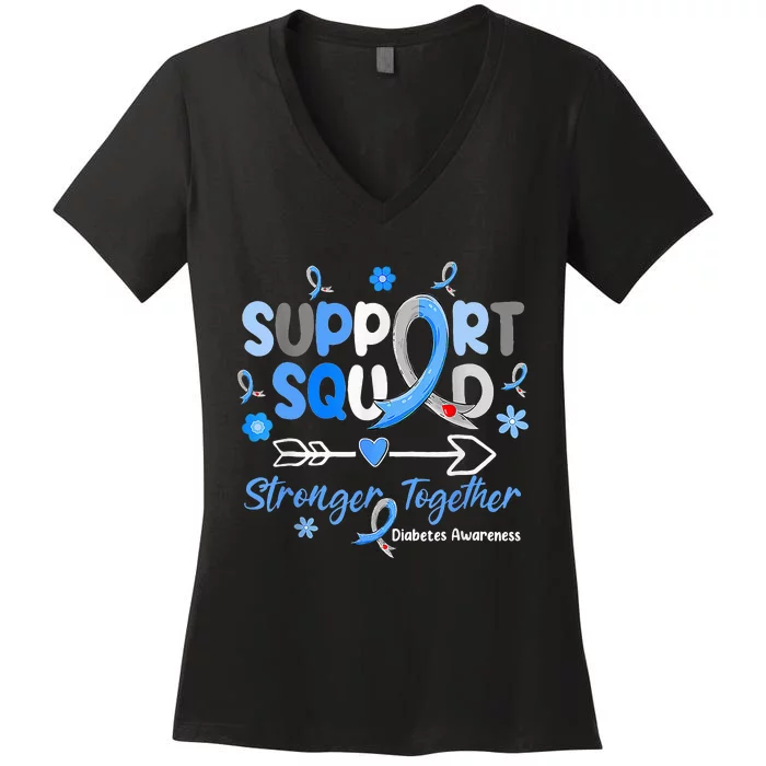 Groovy Support Squad Blue Ribbon Diabetes Awareness Women's V-Neck T-Shirt