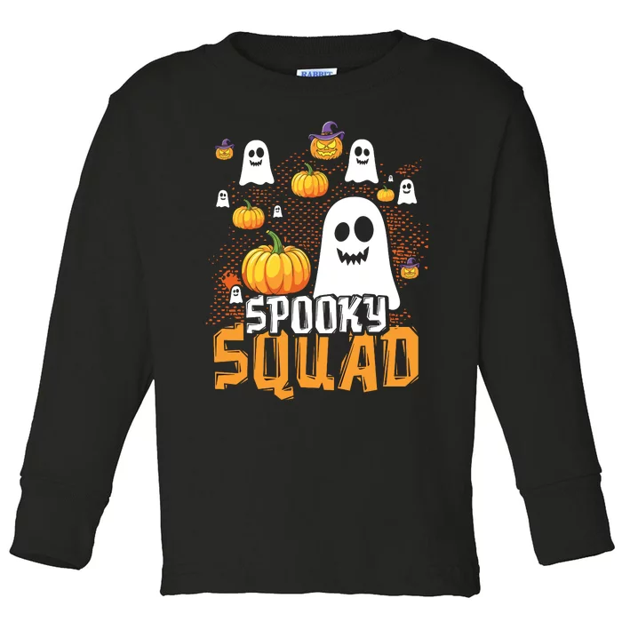 Groovy Spooky Squad Cute Ghost Pumpkin Funny Halloween Kids Toddler Long Sleeve Shirt