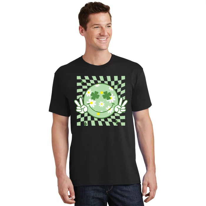 Groovy Shamrock Smile Face St Patricks Day T-Shirt