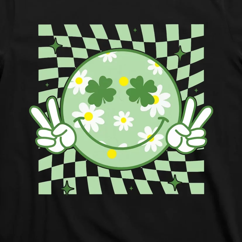 Groovy Shamrock Smile Face St Patricks Day T-Shirt