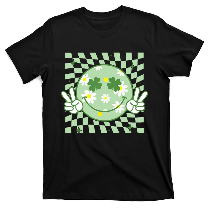 Groovy Shamrock Smile Face St Patricks Day T-Shirt